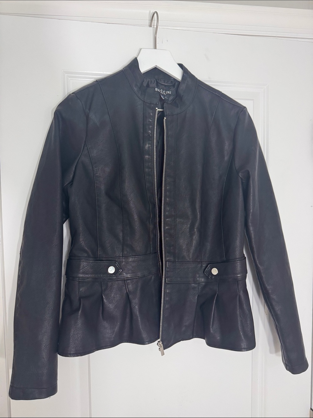 Baccini Black Leather Peplum Zip Jacket